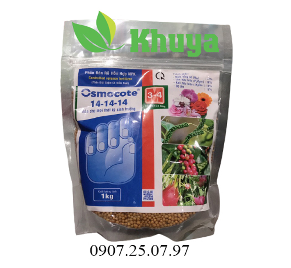Phân bón rễ hỗn hợp npk osmocote 14-14-14 túi 1kg giải chậm có kiểm soát