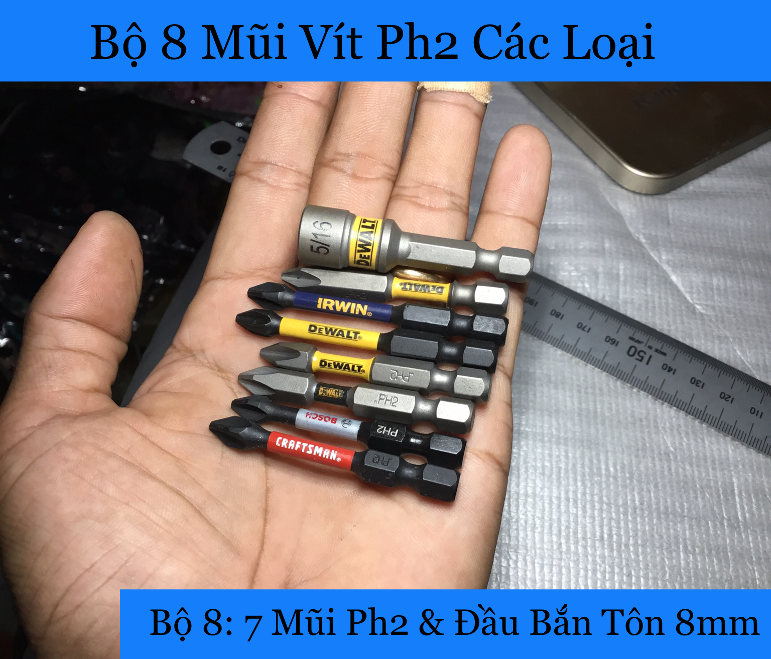 Bộ 8 Mũi Vít Chính Hãng Ph2 & 8mm Có Từ