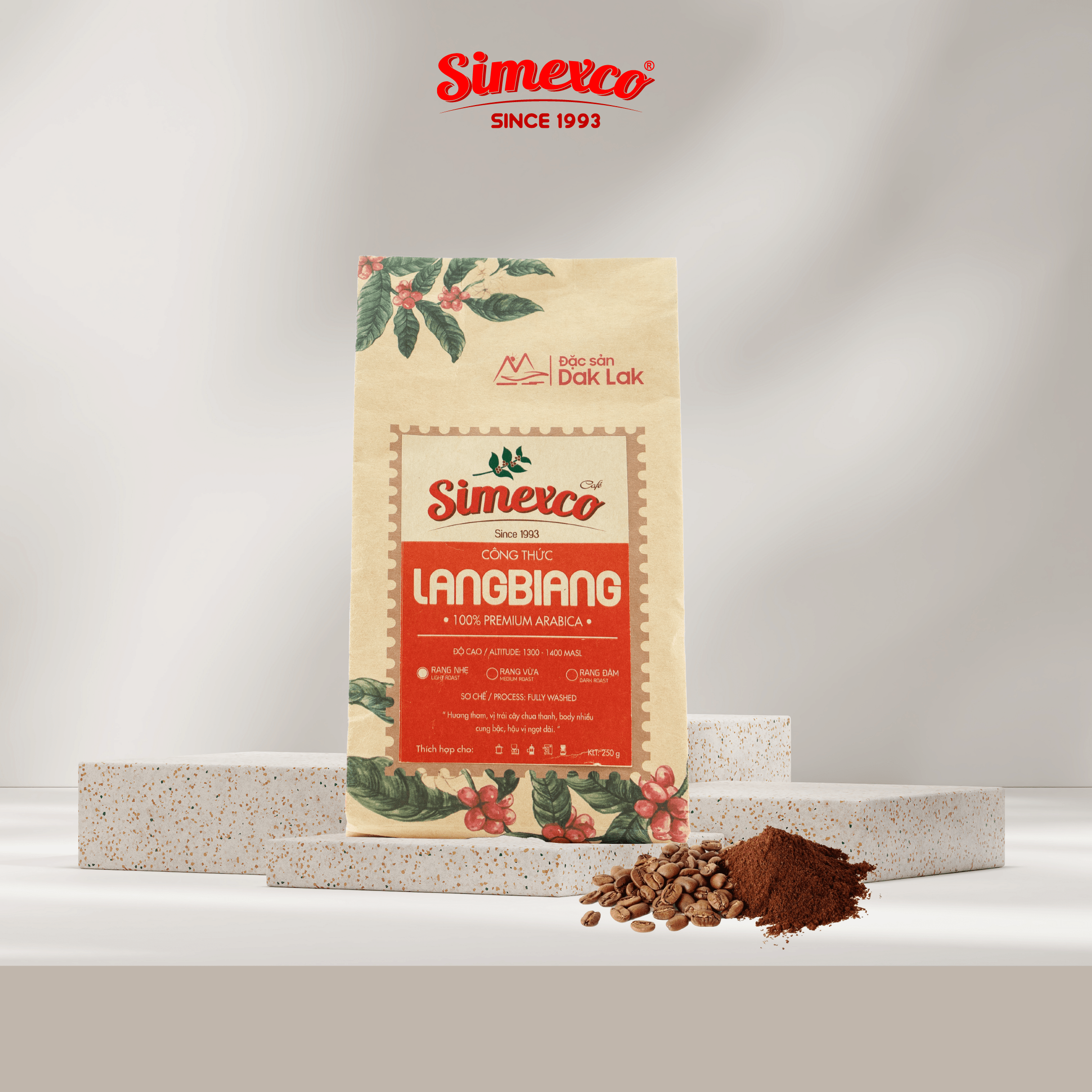 Cà phê rang mộc Simexco pha phin, pha máy - Công thức Langbiang - Cafe hoàn toàn từ Arabica