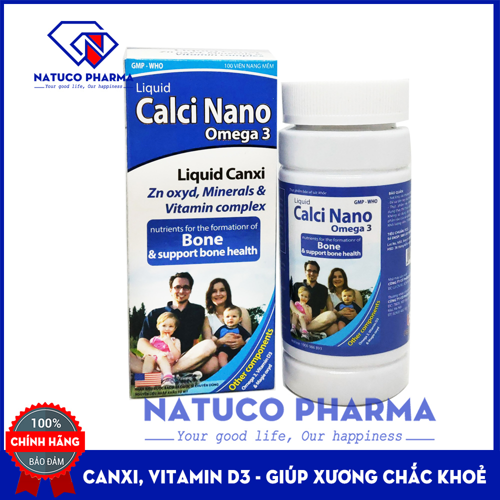 Viên uống canxi Liquid Calcium Nano - Bổ sung Canxi, Vitamin D3. MK2 giúp phát triển chiều cao, ngừa loãng xương hiệu quả - Hộp 100 viên chuẩn GMP Bộ Y tế