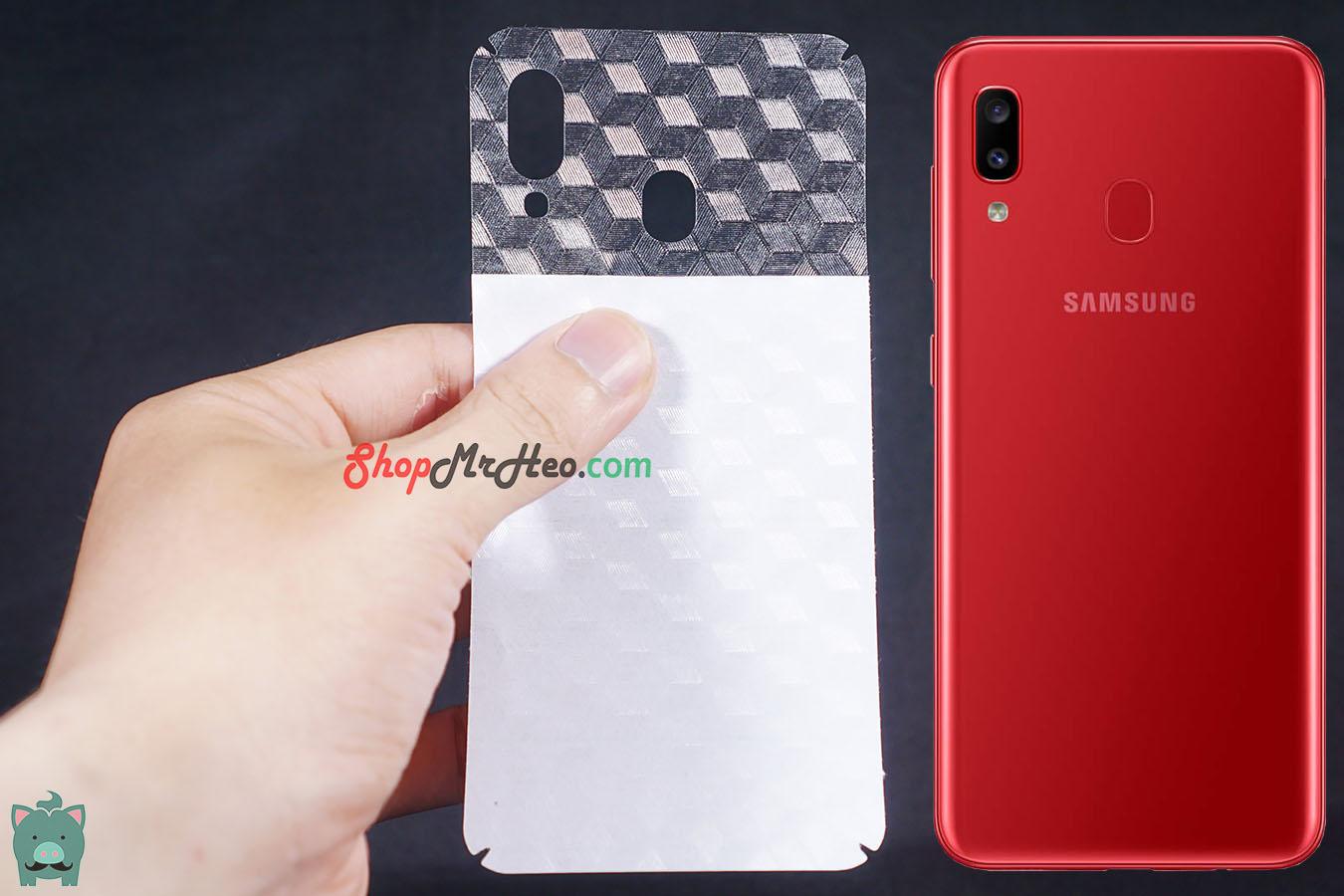 Skin Dán Mặt Sau Lưng Vân 3D Carbon Samsung Galaxy A20 - A30 (Carbon, nhám, Hộp)