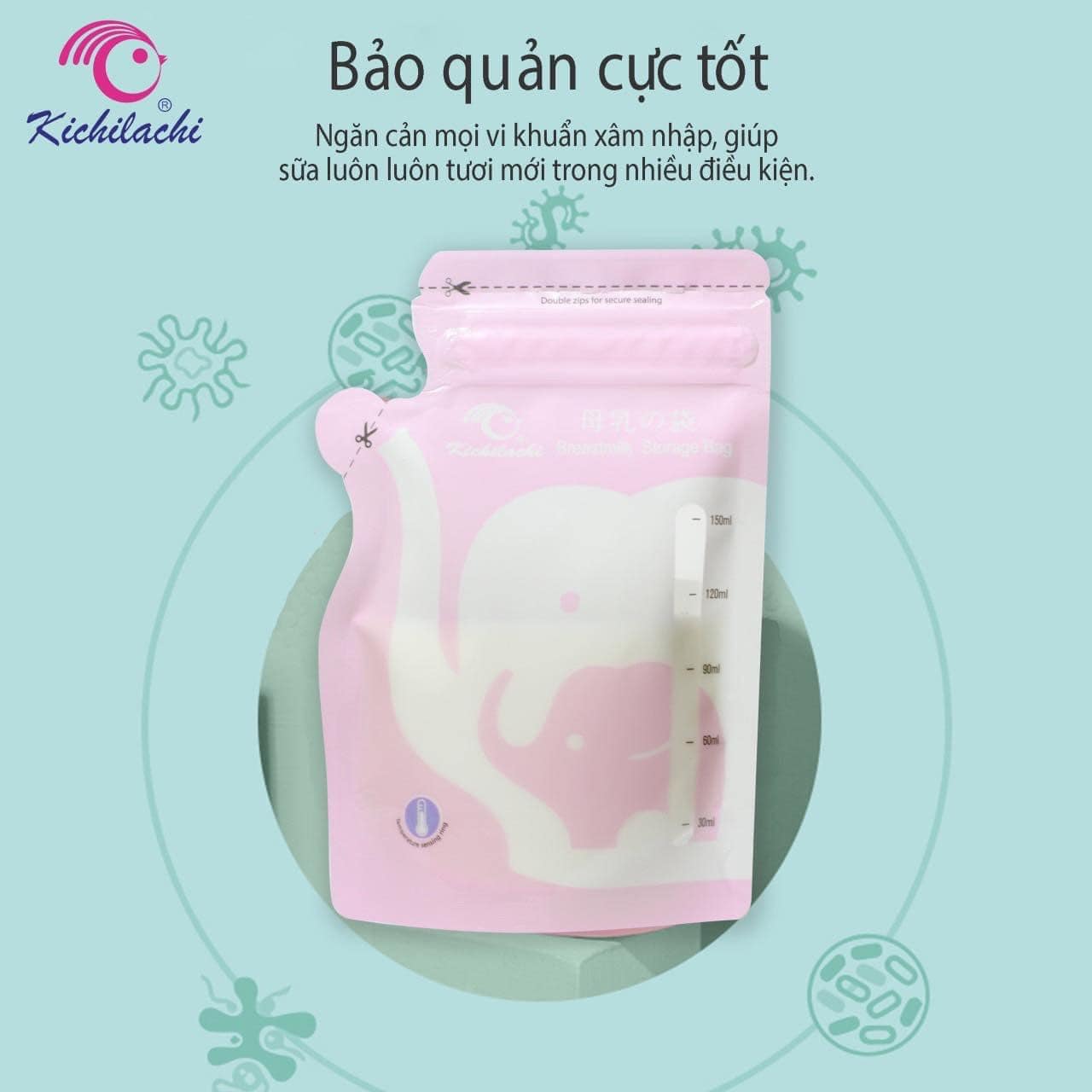 Hộp 30 Túi trữ sữa Mẹ cảm biến nhiệt 150ml Kichilachi Kichi - có vòi rót 1 bên