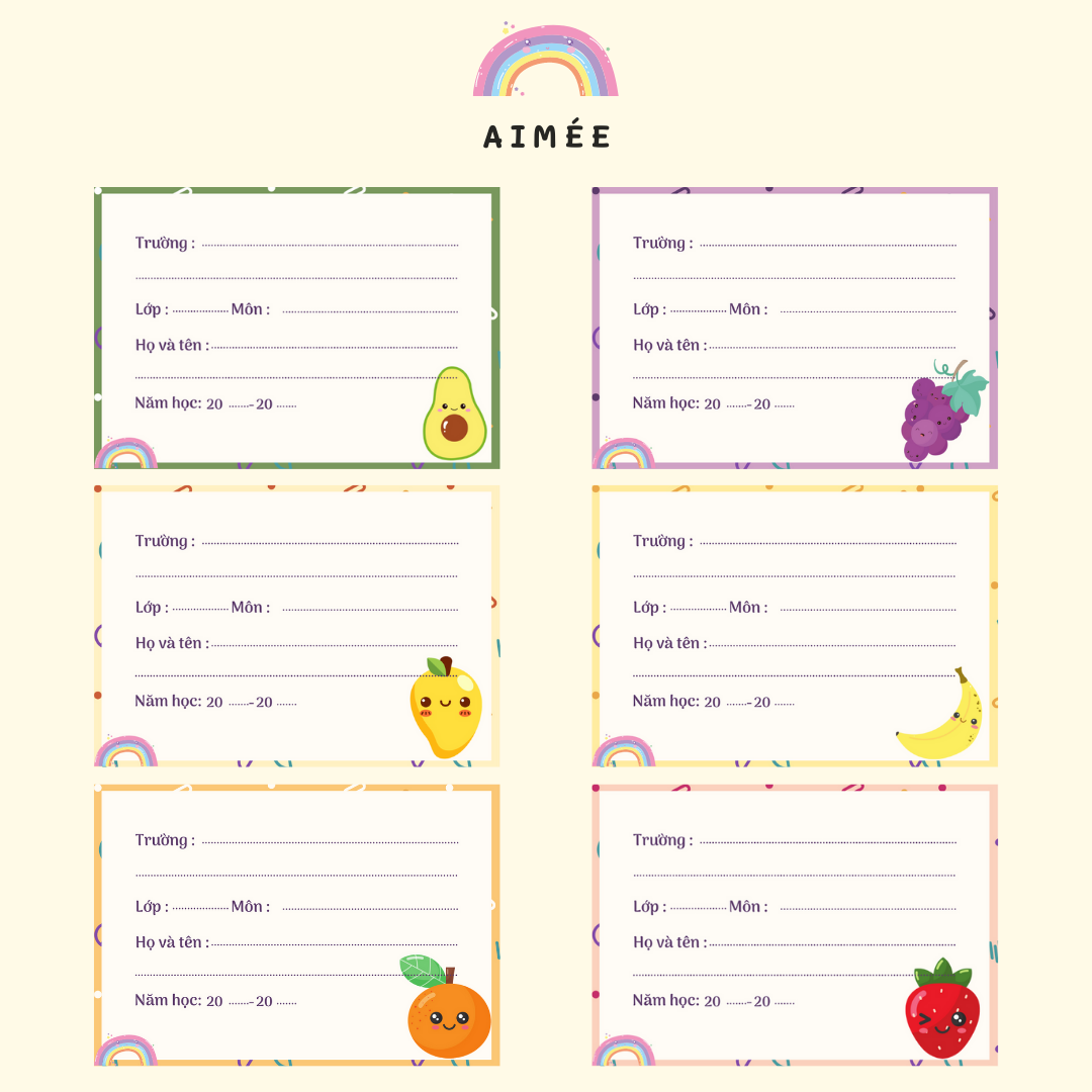 Nhãn vở họa tiết hoa quả dễ thương ( 12 miếng) | AIMÉE