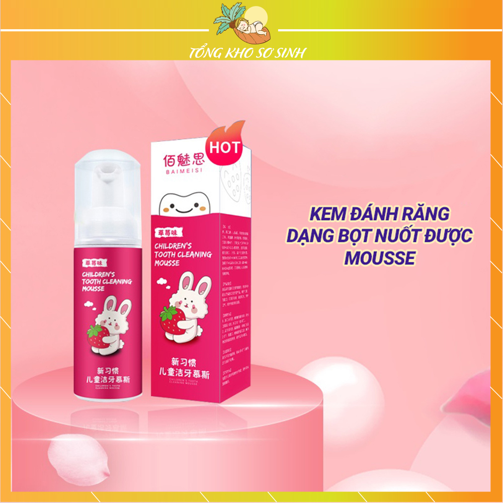 Kem đánh răng cho bé 1 tuổi nuốt được MOUSSE dạng bọt, hương thơm dịu nhẹ, bé thích đánh răng hơn (Kem đánh răng trẻ em)