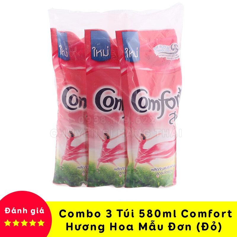 【HOT】Combo 3 Túi Nước Xả Vải Comfort Thái Lan Hương Hoa Mẫu Đơn 580ml (Màu Đỏ)