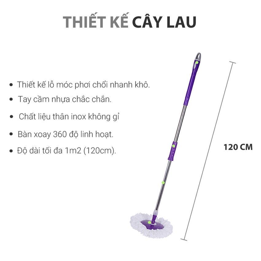 Bộ cán chổi lau nhà thái lan 360 độ có độ bền cao, dễ dàng lau sạch mọi vết bẩn, dễ di chuyển mọi nơi