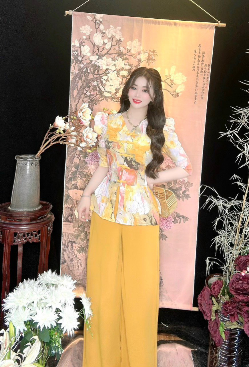 Bộ bà ba coor tym nút đôi lụa mango cao cấp