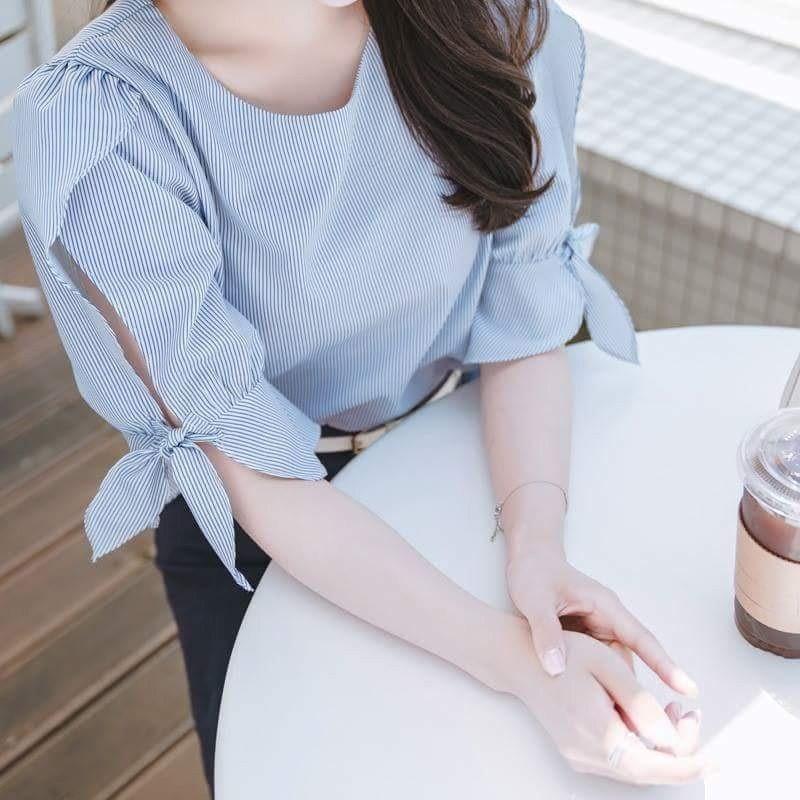 [HCM]Áo kiểu sọc tay nơ Ly ly