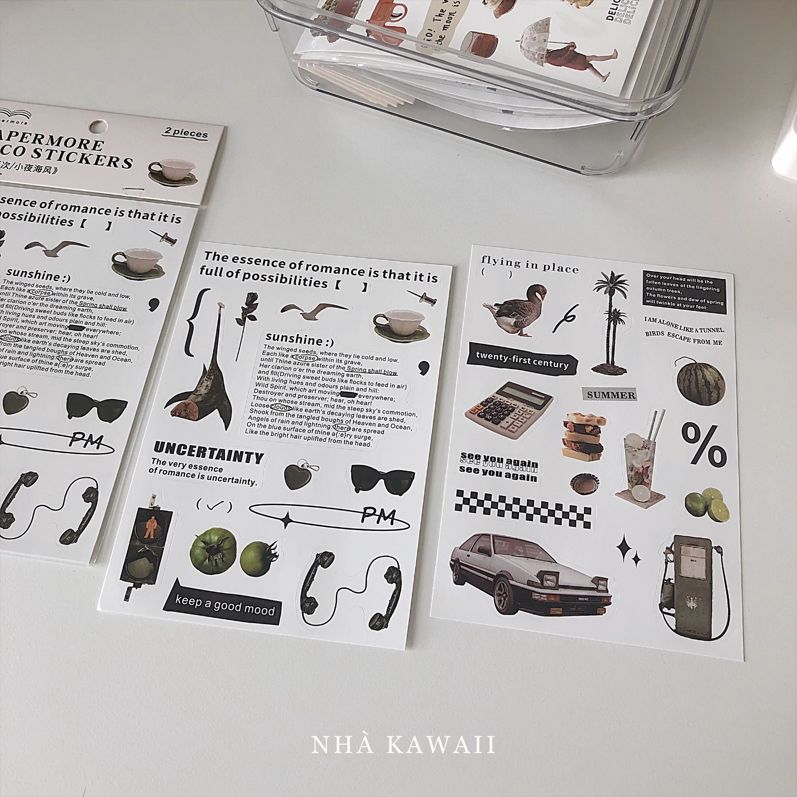 Set 2 tấm sticker Retro cắt sẵn, trang trí bullet journal