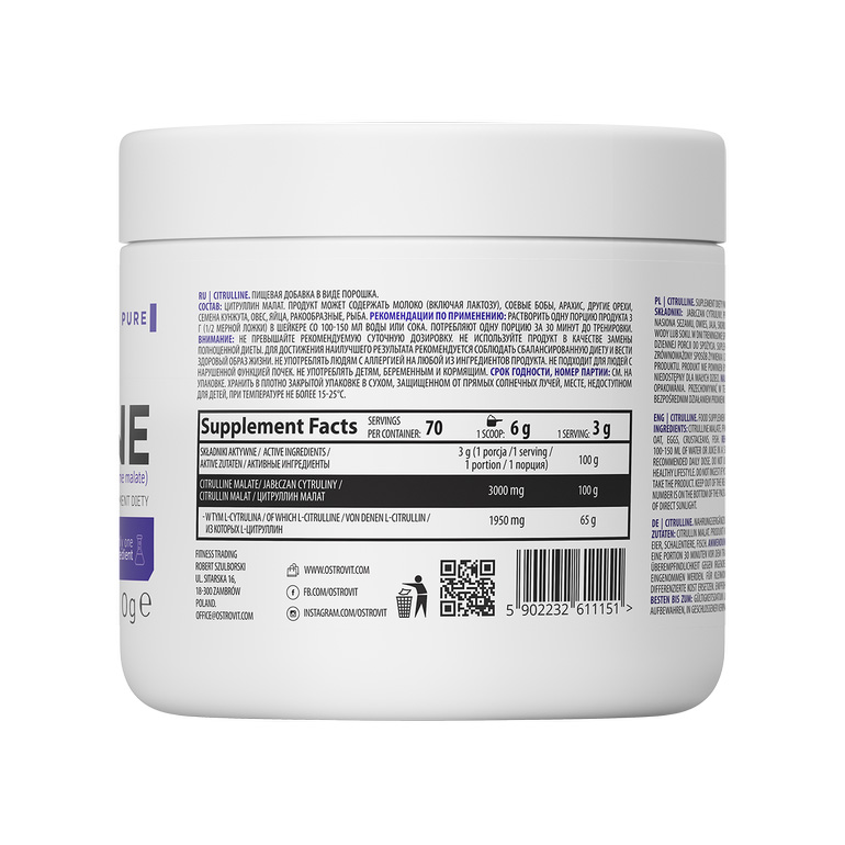 [HCM]Thực Phẩm Bổ Sung Ostrovit Citrulline Malate 210g
