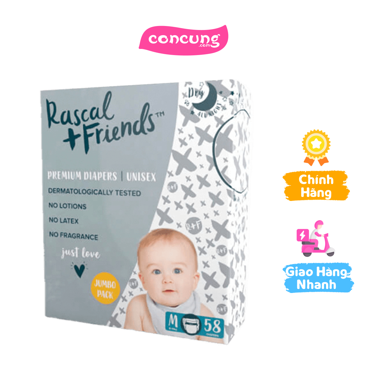 Tã quần Rascal + Friends (M, 6-11kg, 58 miếng)