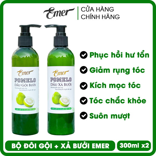 Bộ đôi dầu gội dầu xả tinh dầu bưởi pomelo EMER Garin 300ml x2 dưỡng tóc kích mọc tóc giảm rụng tóc hiệu quả cho mái tóc chắc khỏe và suôn mượt giá rẻ