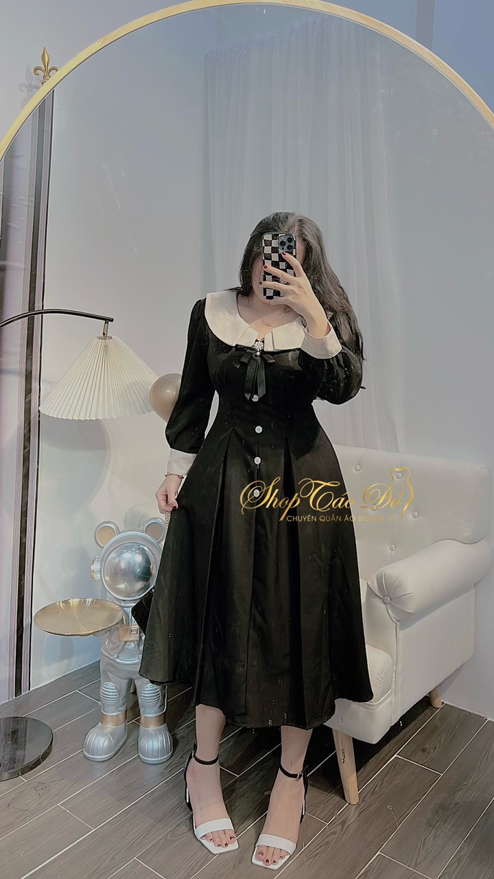 (TÁO ĐỎ BIGSIZE 55-90KG) Đầm Cổ V Kiểu Vintage Sang Chảnh D96 (ảnh thật chính chủ)🍎🍎🍎