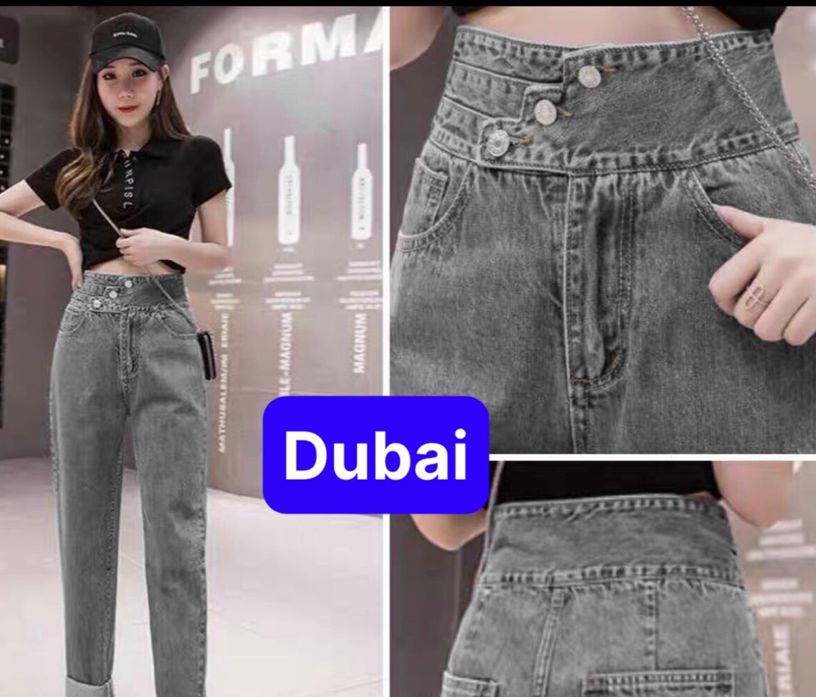 QUẦN JEAN BAGGY NỮ XANH CHẤT BÒ XANH XÁM ĐEN 3 CÚC BẢN TO LƯNG CAO NÂNG MÔNG HOT TREND mới 2023 - DUBAI FASHION