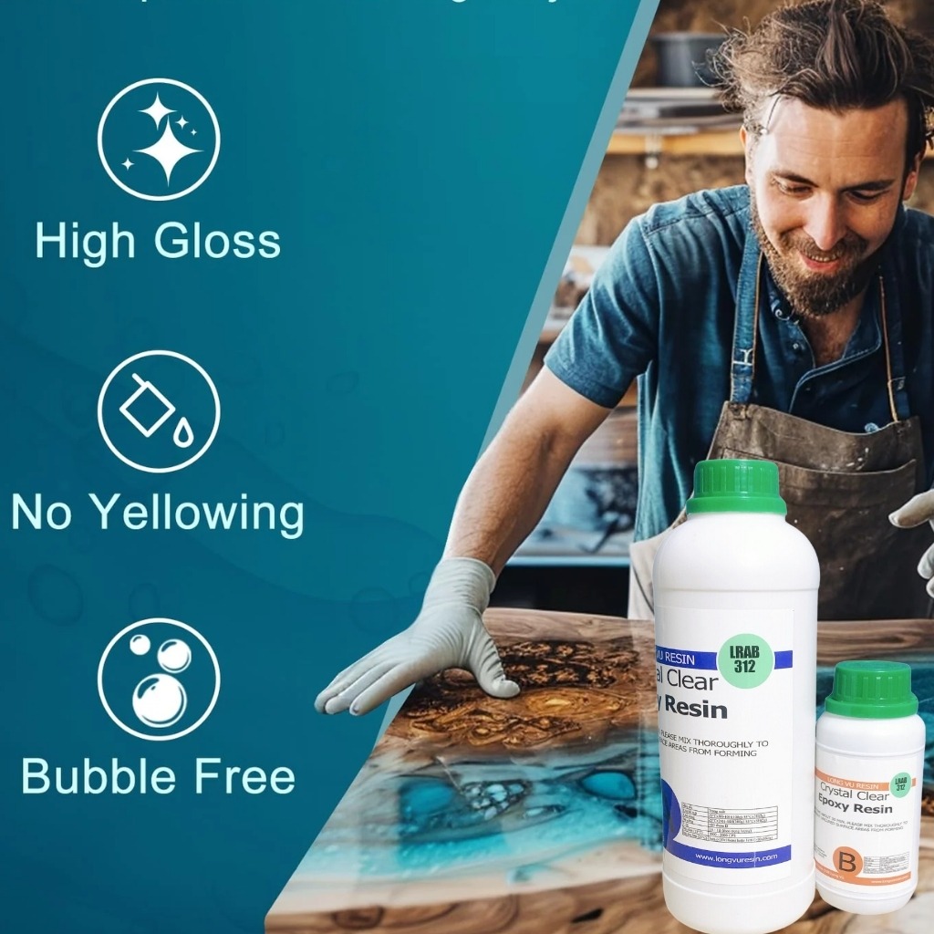 Keo Epoxy đổ mặt bàn, Nhựa epoxy trong suốt đổ khuôn silicone, Epoxy resin làm handmade - Bộ 1kg - LRAB 312