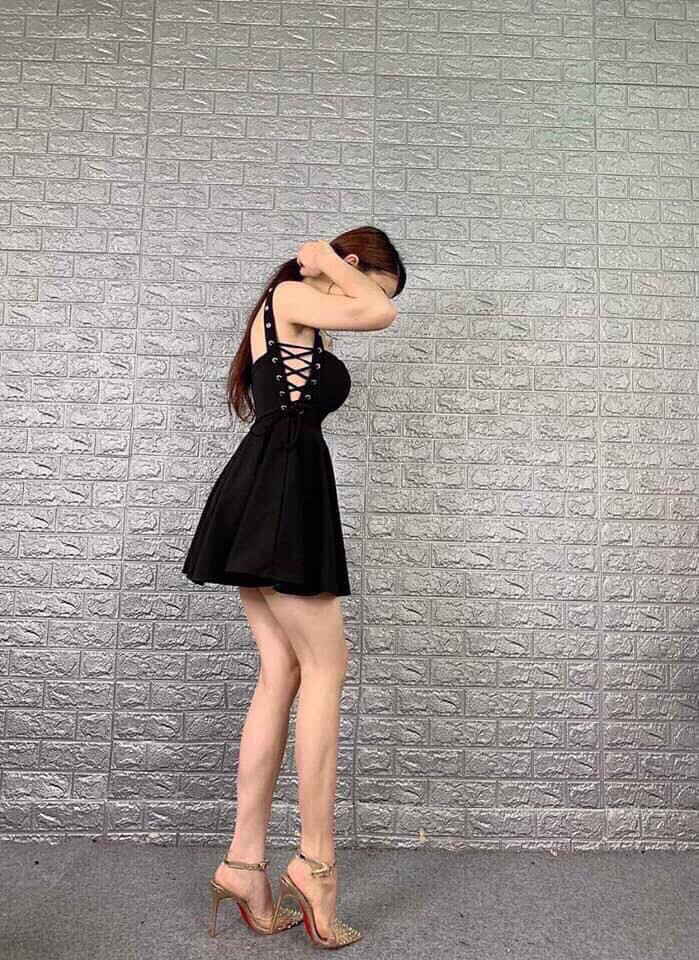 Đầm xòe hai dây đan dây hai bên eo dễ thương