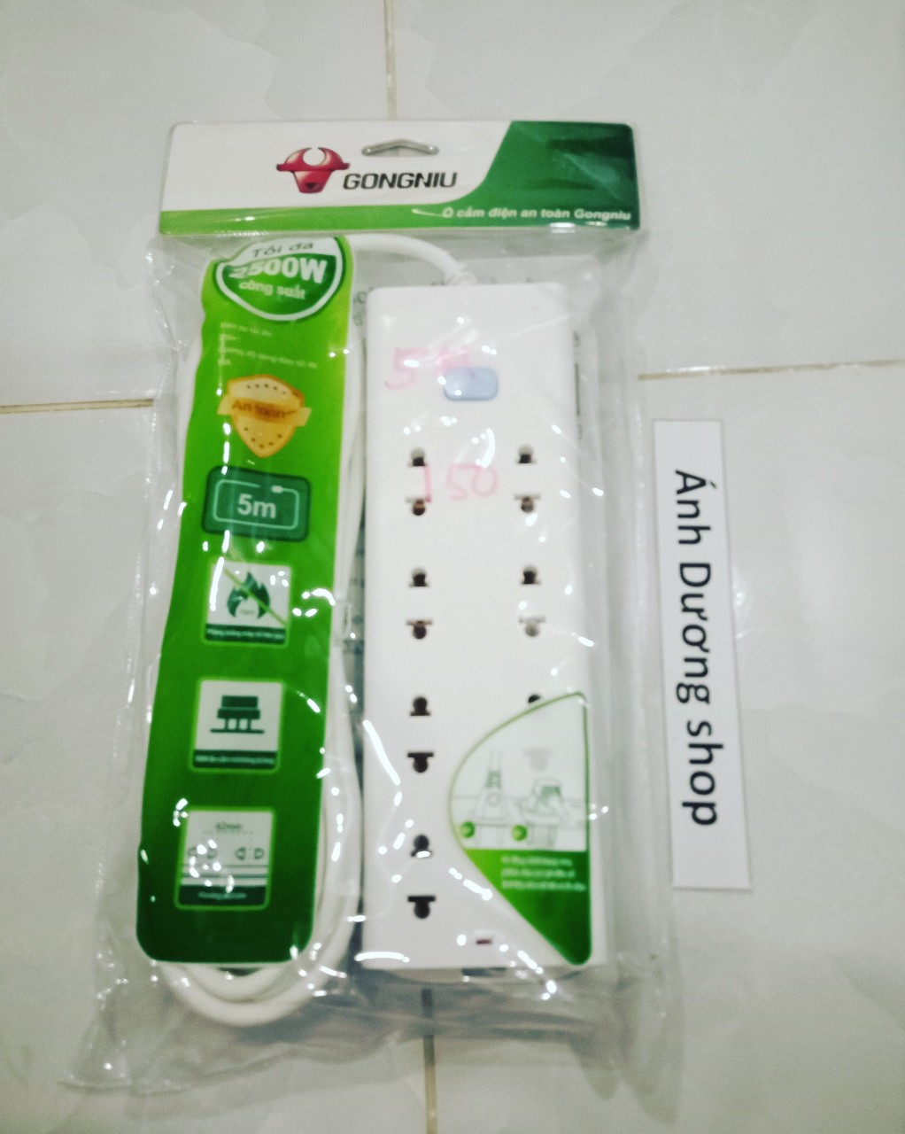 [HCM]Ổ cắm điện Gongniu 3-5m ( 8 ổ 2 + 1 công tắc)