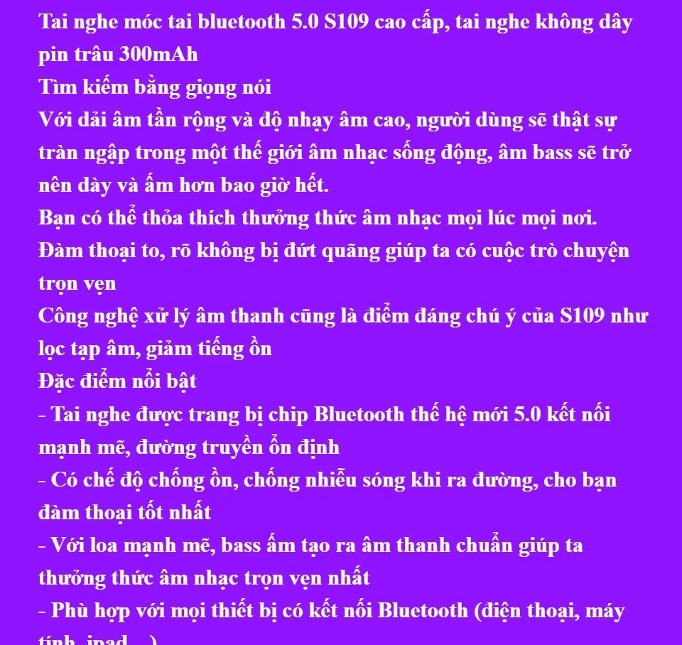 Tai nghe Bluetooth S109 phiên bản 5.0 mới nhất