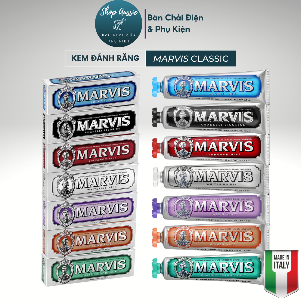 Kem Đánh Răng Ý Marvis Classic 85ml - 9 Hương Vị Cổ Điển, Loại Bỏ Mảng Bám