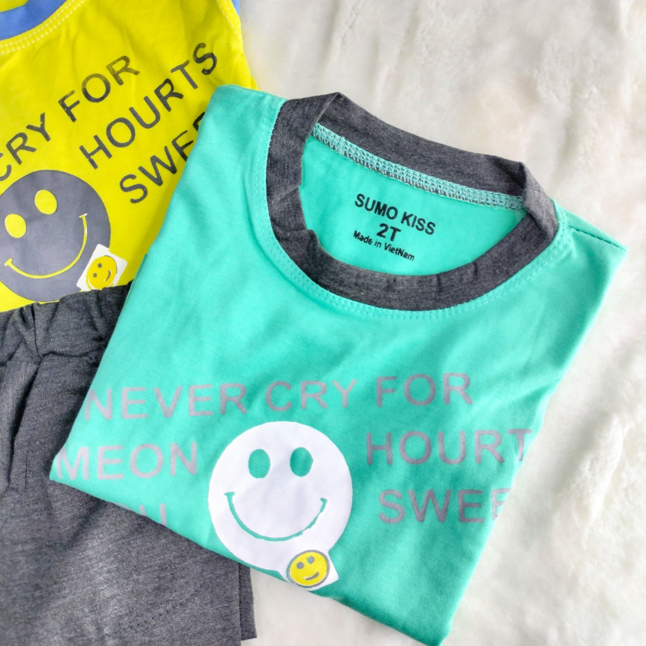 Bộ quần áo bé trai Sát nách viền Never chất cotton cao cấp, Bộ Ba lỗ Never cry cho bé từ 7-25kg - SUMO KIDS