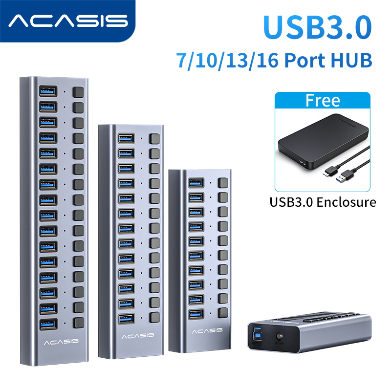 Free HDD Enclosure ACASIS 7 10 13 16 Ports Powered USB Hub USB 3.0 Data