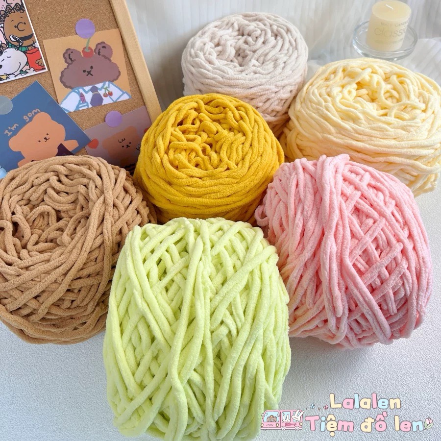 Len Nhung Đũa / Len Bông Sữa 5mm (Bảng Màu Trơn) - Cuộn 160gr