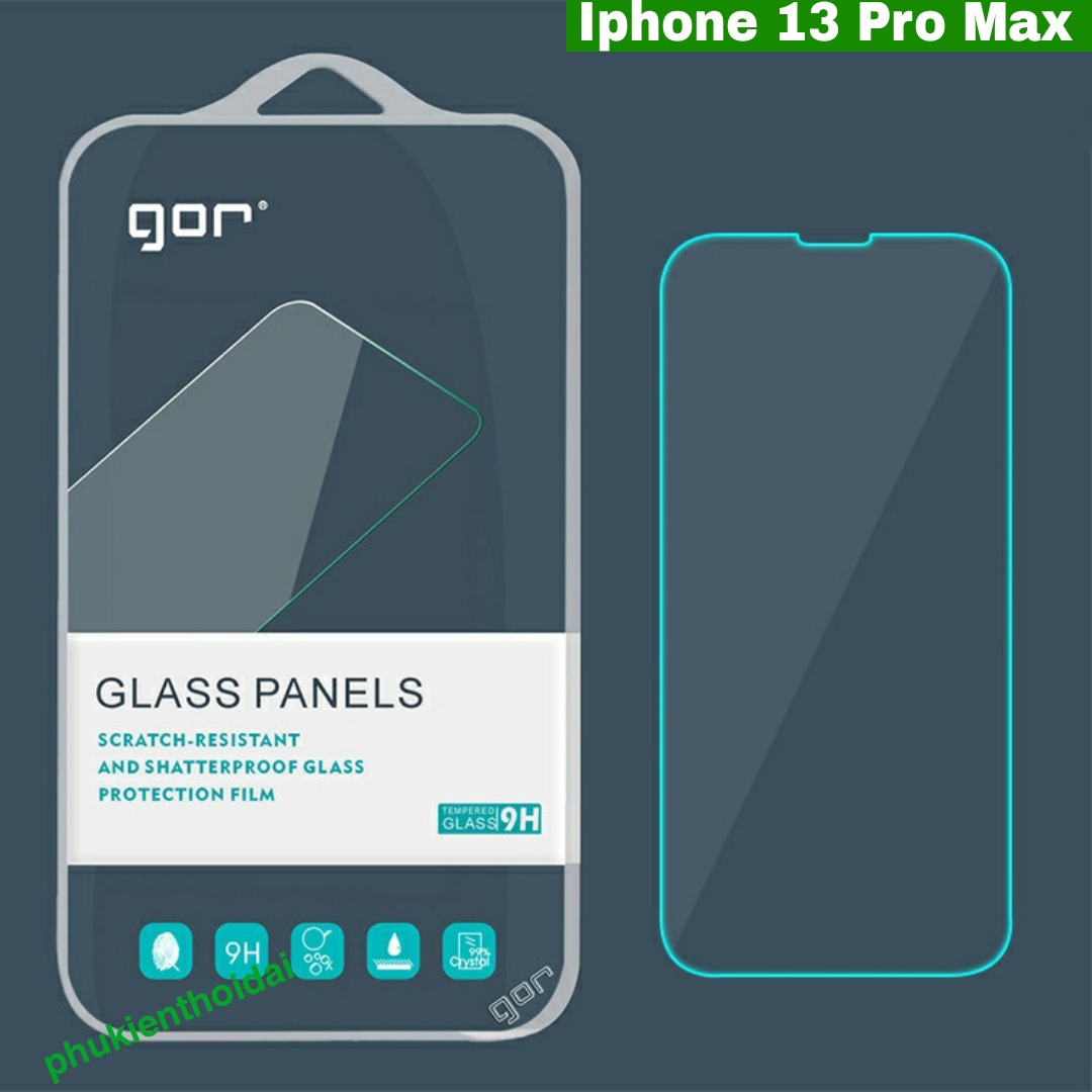 KÍNH CƯỜNG LỰC IPHONE 13 PRO MAX HIỆU GOR TRONG SUỐT GẦN FULL MÀN ( TẶNG KEO MÉP )