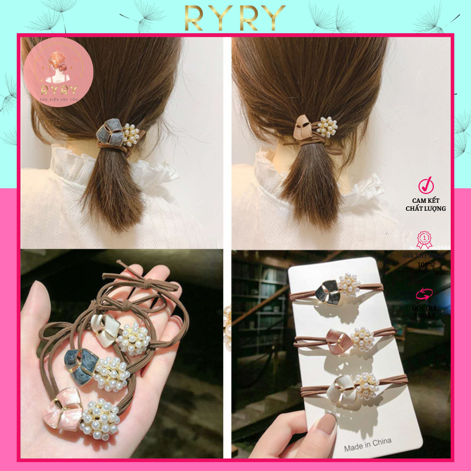 Dây Cột Tóc Đính Hạt Ngọc Xinh Xắn Cho Nữ