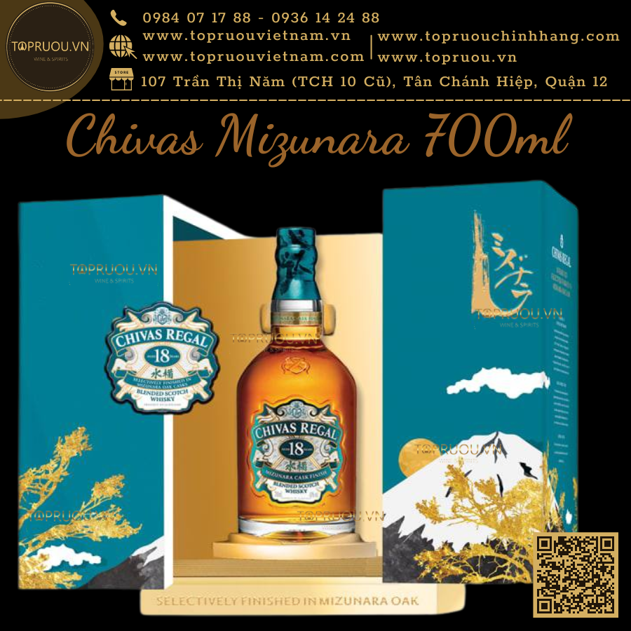chính hãng Whisky Chivas Mizunara 18 Hộp Quà F23 - 750ml