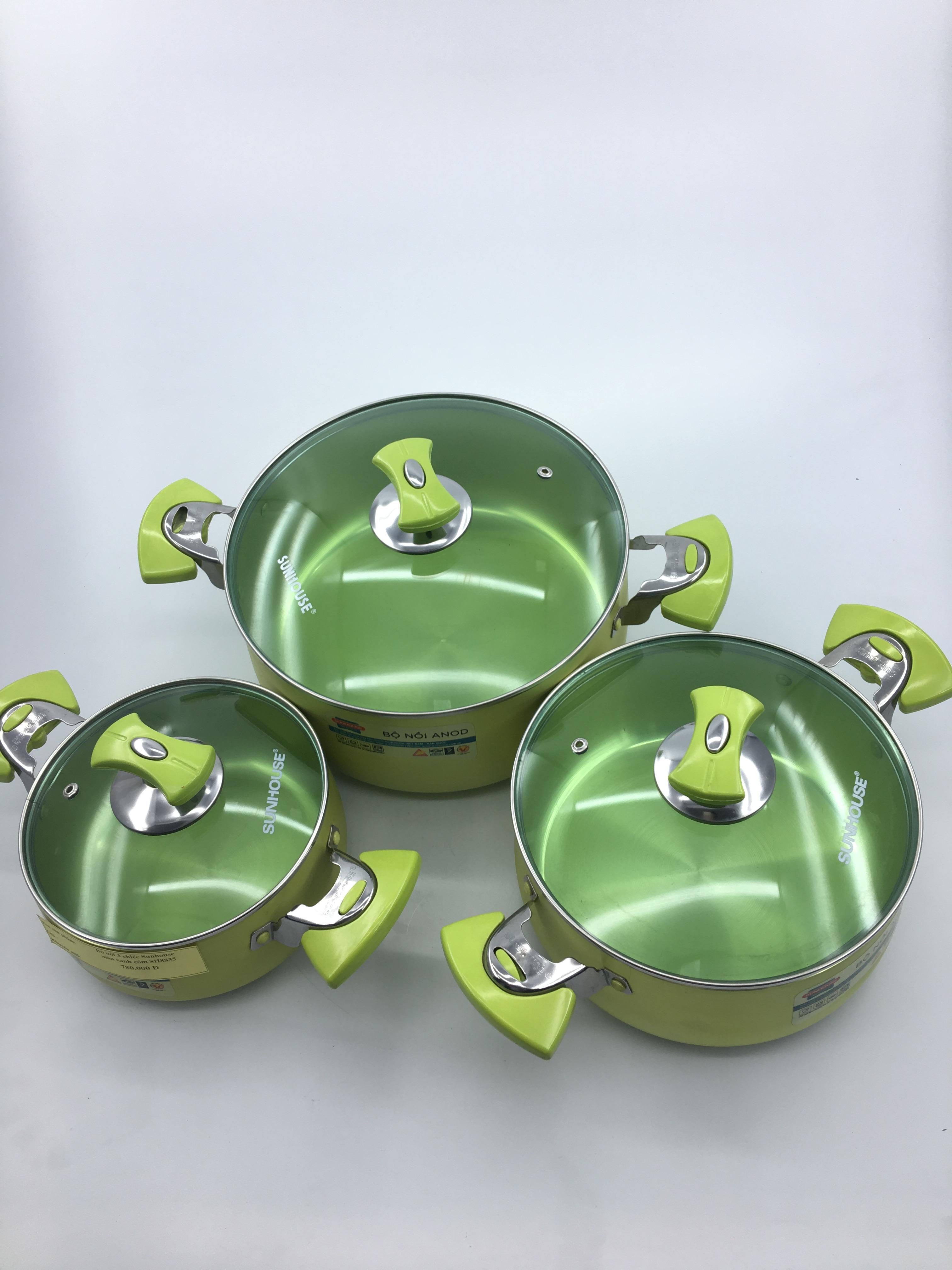 Bộ nồi Anod 3 chiếc màu anh cốm Sunhouse SH8835