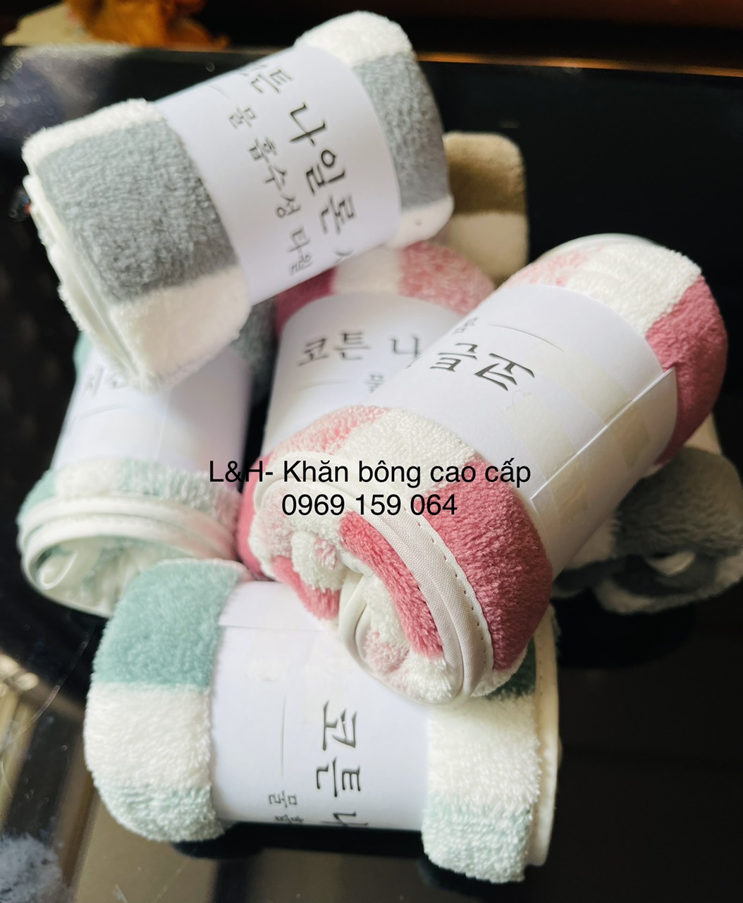 Khăn mặt lông cừu, kẻ mờ, KT 30x50cm