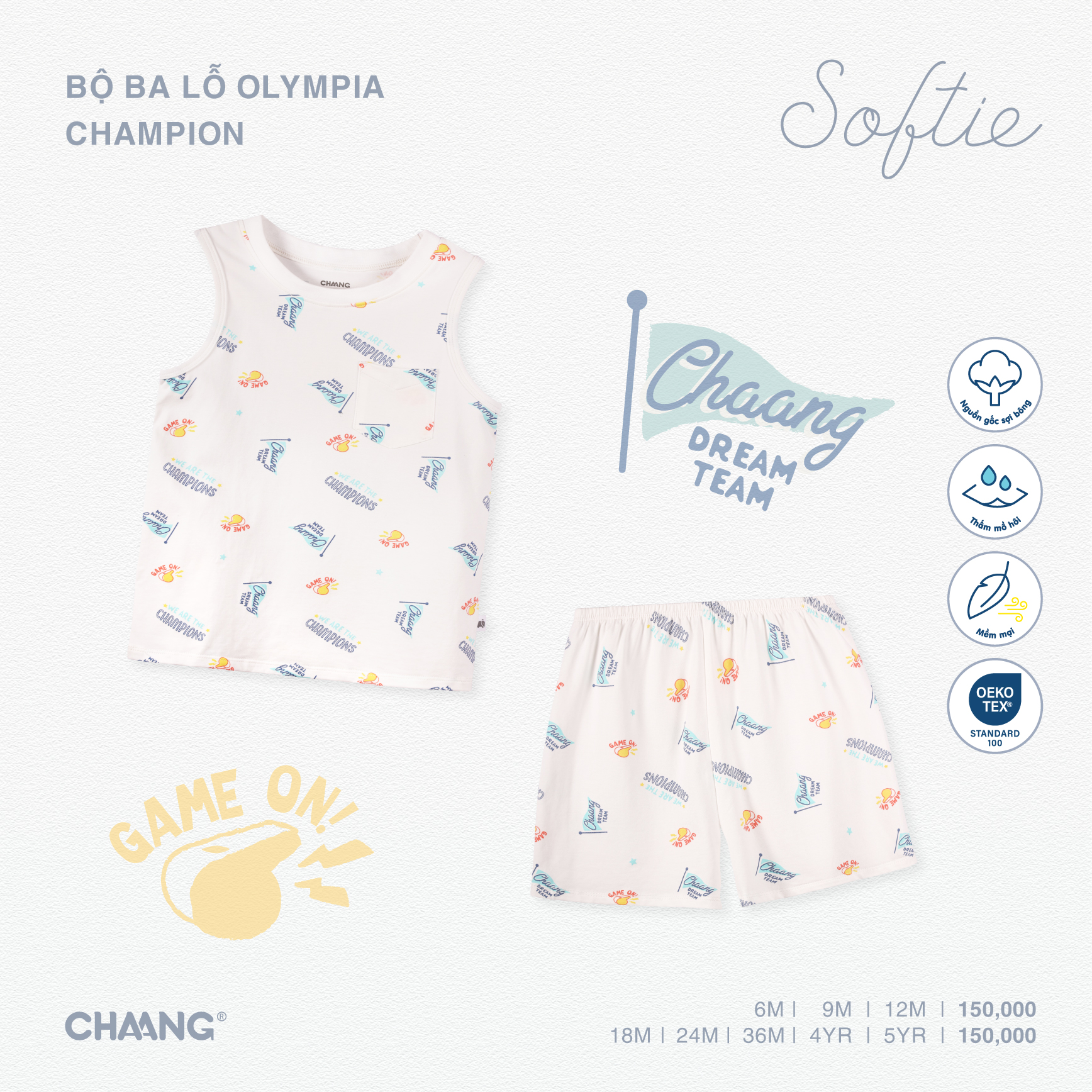 [CHAANG] Bộ quần áo ba lỗ bé trai Olympia Chaang