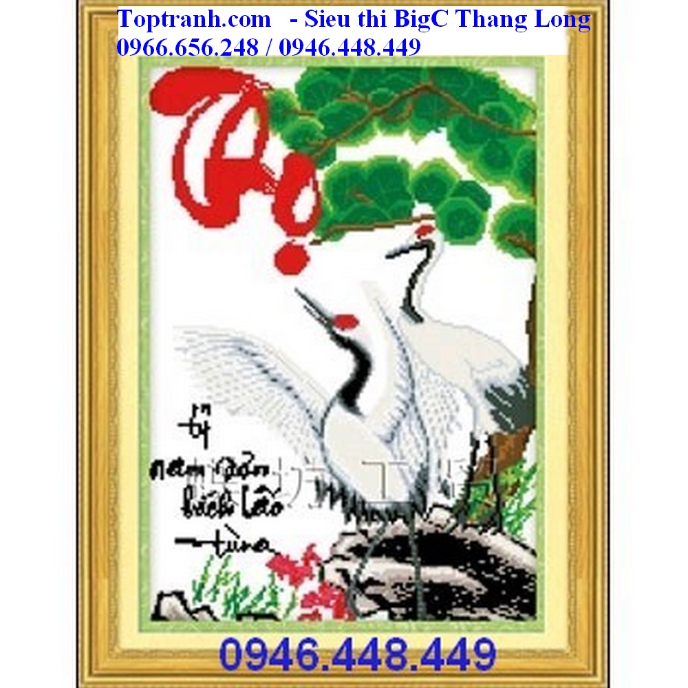 Tranh thêu chữ thập chữ Thọ tùng hạc 222463 chưa thêu