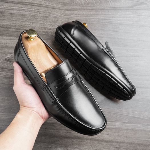 Giày lười nam da thật Manlio Legat màu đen dáng Basic G9401-B-02