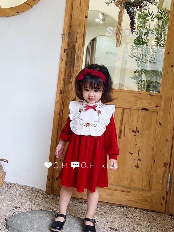 Váy nhung đỏ tiểu thư sang chảnh cho bé gái