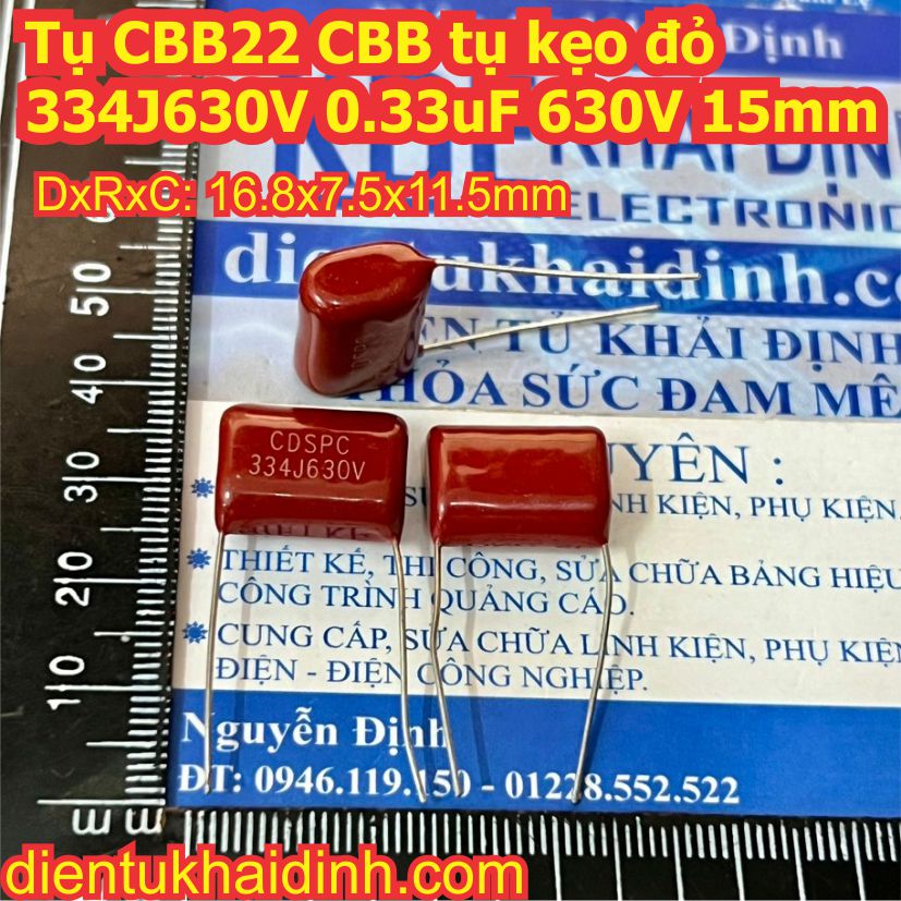 20 con tụ cbb22 cbb tụ kẹo tụ đỏ không phân cực 334j630v 400v334j 334 0.33uf 400v 630v 15mm kde2858