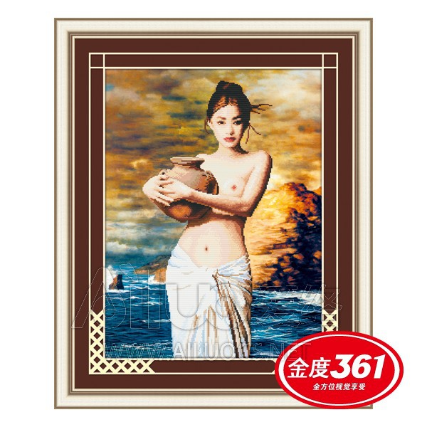 Tranh thêu cô gái ôm lu ms 31277