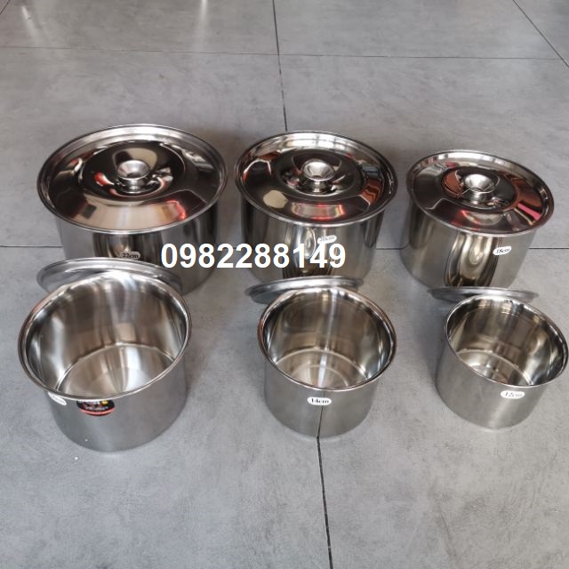 THỐ INOX TRÒN ĐỰNG THỰC PHẨM,GIA VỊ (NHIỀU KÍCH THƯỚC)