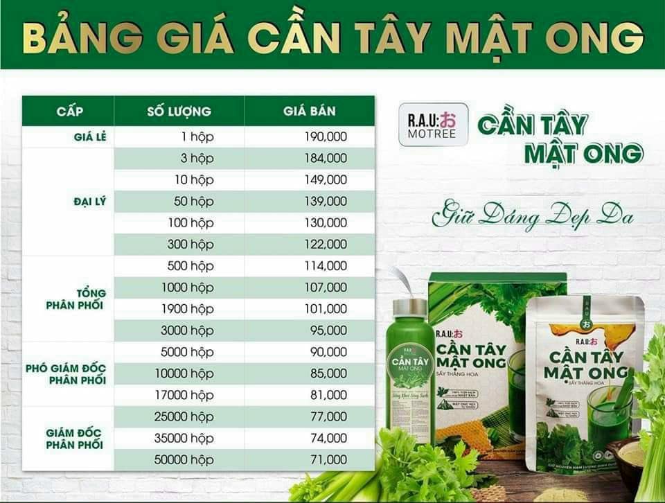 cần tây mật ong giảm cân (hộp 14 gói, mua 3 hộp tặng 1 bình )