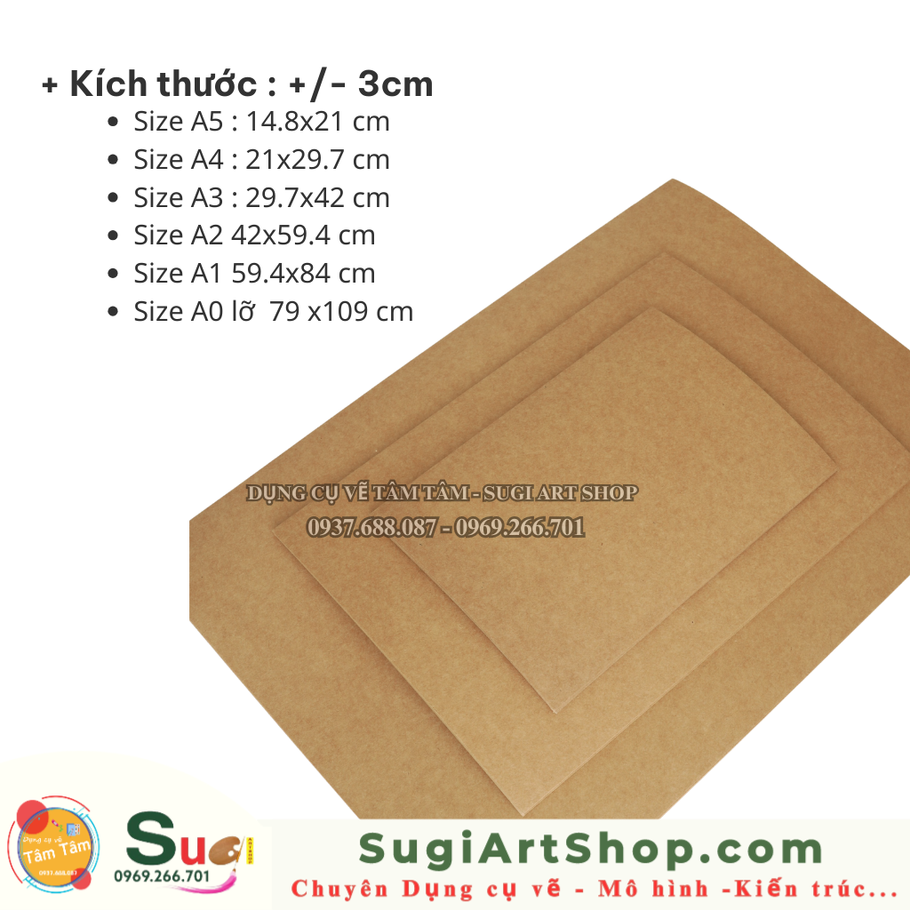 Giấy Kraft dày 350gsm A3 / A4 / A5 - XẤP 10 TỜ - Nguyên liệu scrapbook, thiệp, lovebox - Dụng cụ vẽ Tâm Tâm
