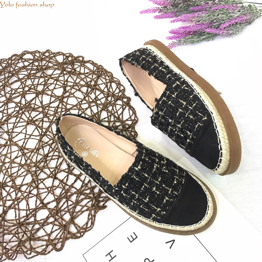 GL6 Giày lười slip on nữ vải dạ phối da xinh xắn