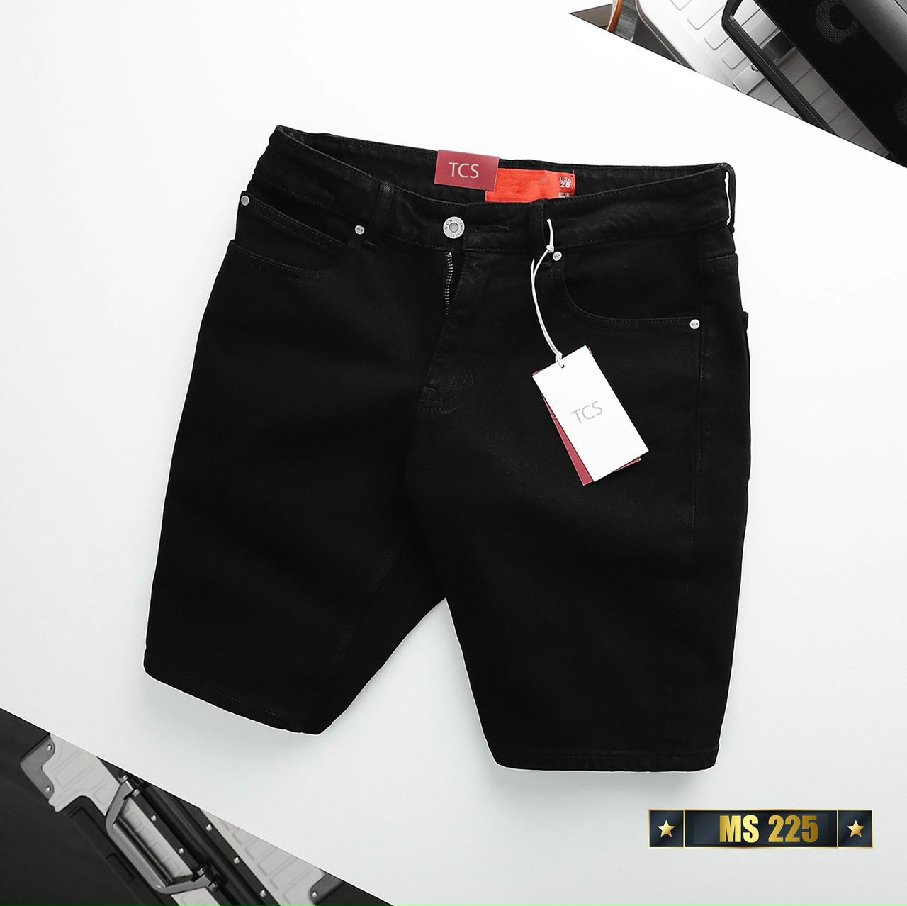 Quần short jean nam đen cao cấp - quần short jean trơn phong cách -chất liệu vải denim dày dặn, co giãn nhẹ, wyn shop kk225