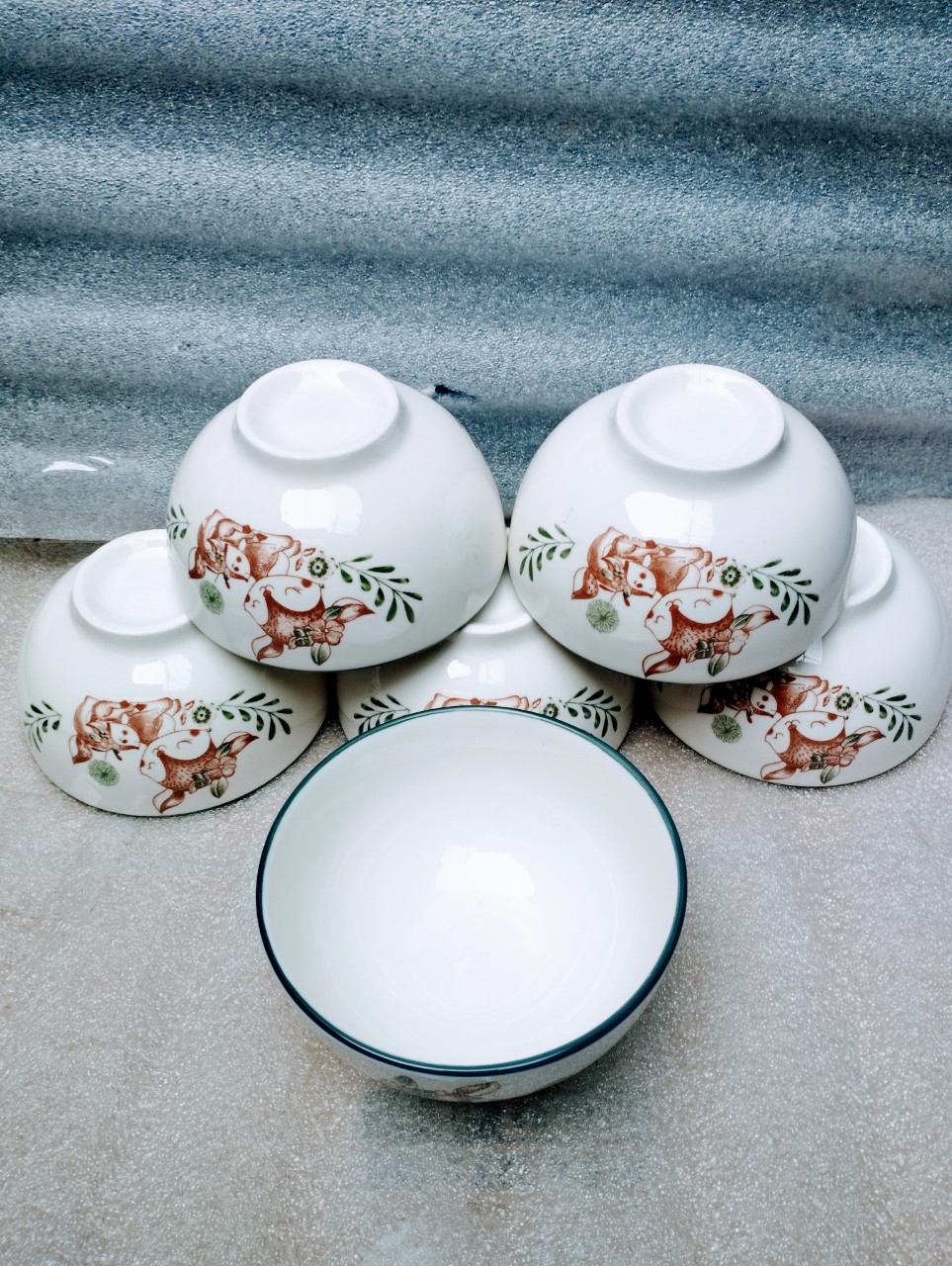 (HCM) Combo 10 chén sứ/ chén cơm hoa văn in 4D cáo xanh bằng sứ (GL117)