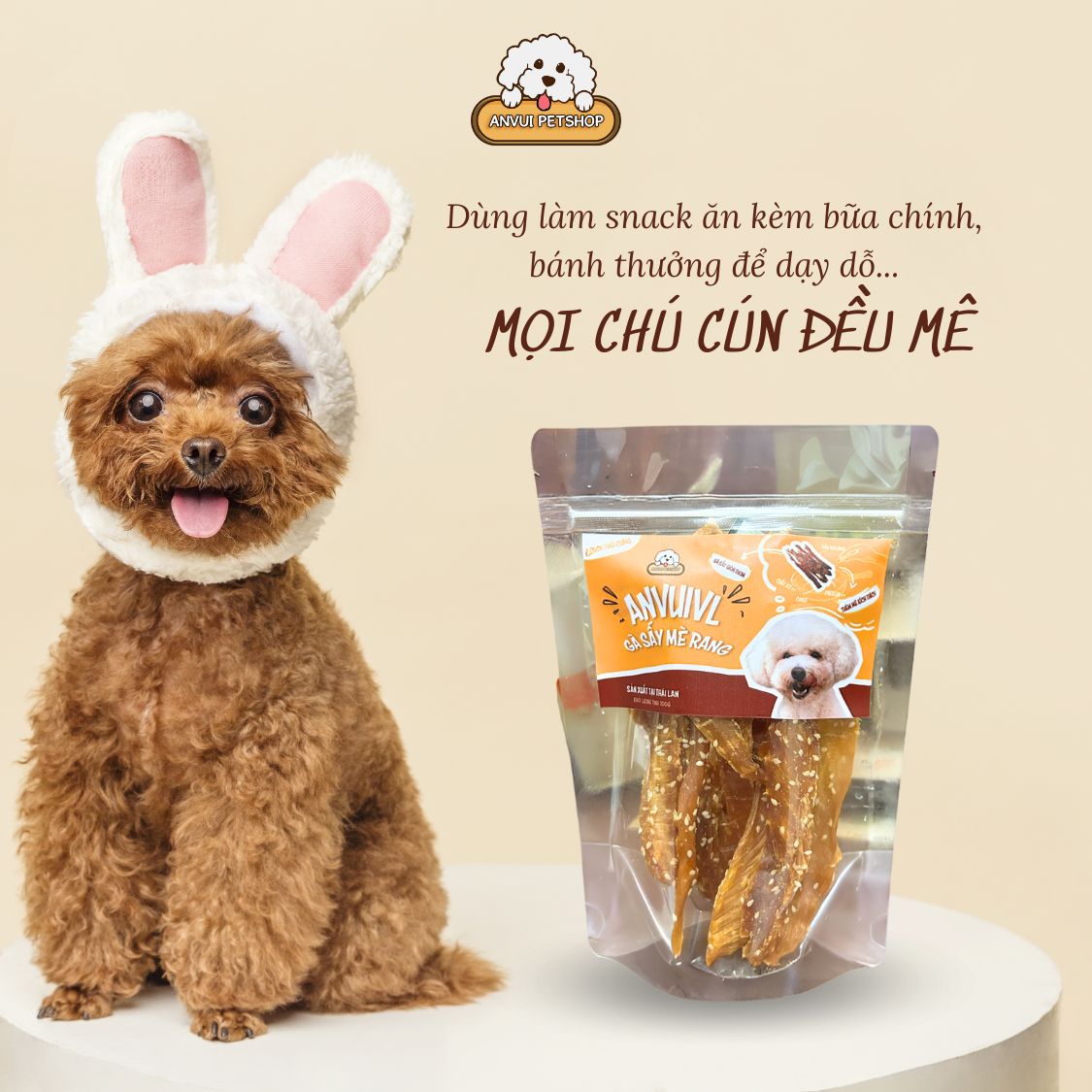 Pet Treat Gà Sấy Mè Rang Cho Chó ANVUIVL Siêu Thơm Bổ Sung Dầu Khoáng Làm Bánh Thưởng Gói Zip 100g