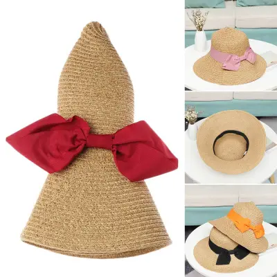 FUYE83644 Summer Portable Anti-UV Visors Wide Brim Sun Hat Bucket Hat Straw Cap Beach Cap