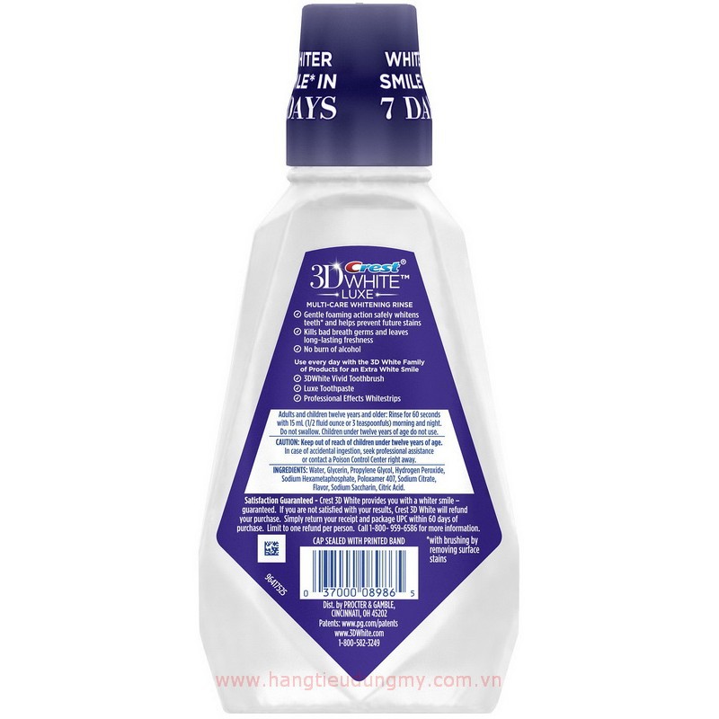 [HCM]NƯỚC SÚC MIỆNG CREST 3D WHITE GLAMOROUS WHITE (946ML)