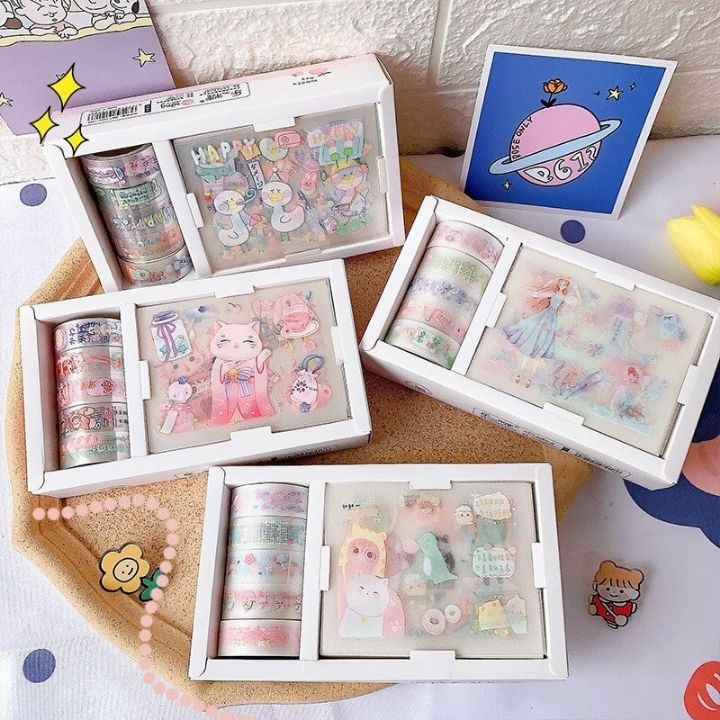 Hộp Sticker Trang Trí và Băng Keo Sticker Trang Trí Cute Dễ Thương Cho Bé