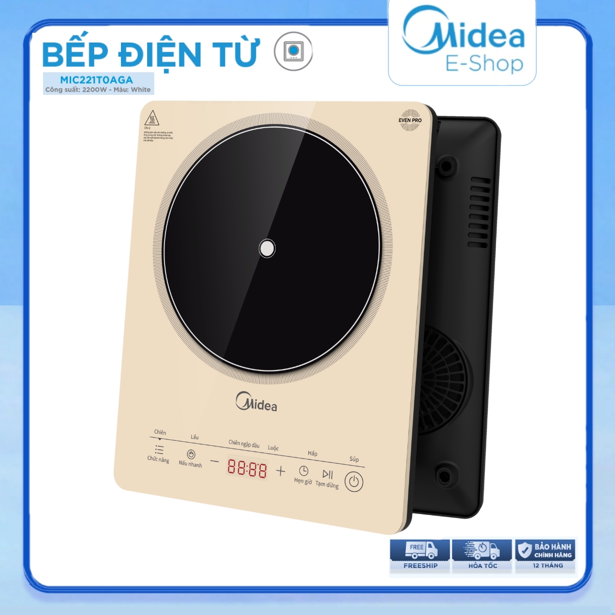 Bếp Từ Đơn Midea MIC221T (Bếp Điện Từ Công suất 2200W, Có Chức Năng Sôi Liu Riu)