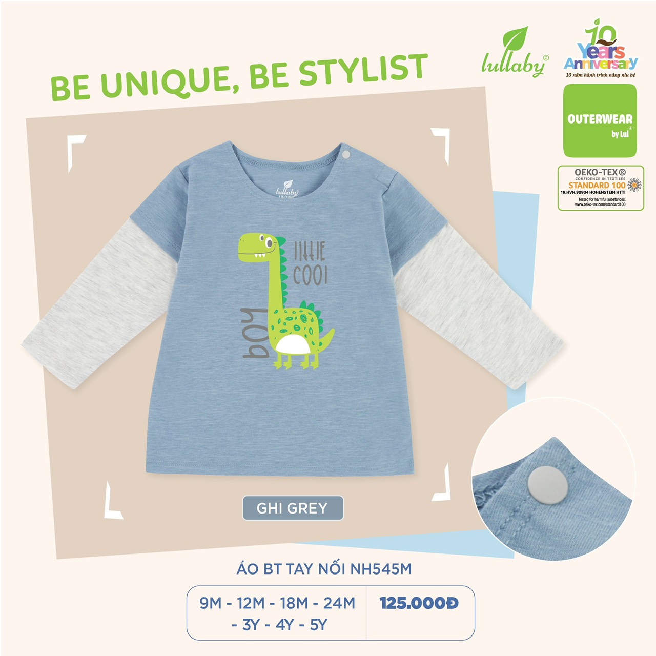 Áo dài tay tay nối in họa tiết trẻ em Lullaby