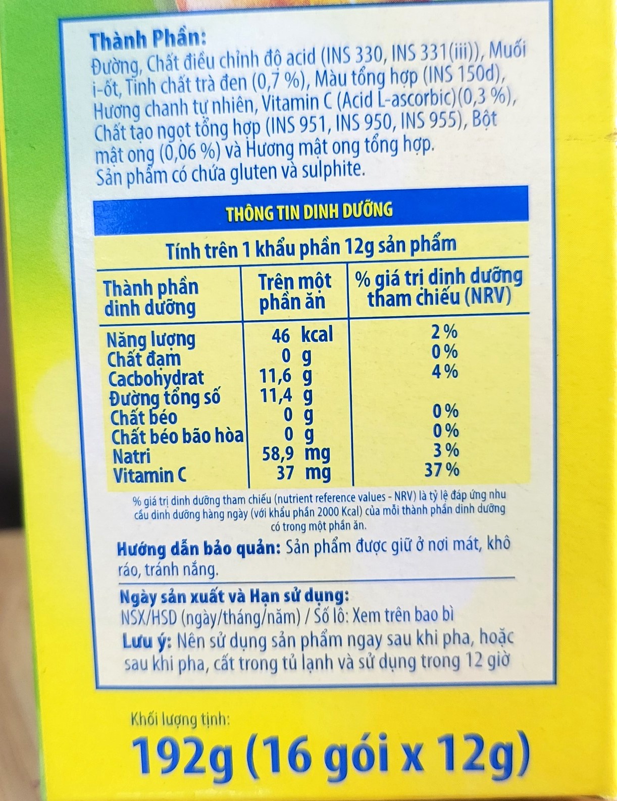 [Hộp 192g – 	CHANH] TRÀ HÒA TAN [VN] LIPTON Lemon Ice Tea